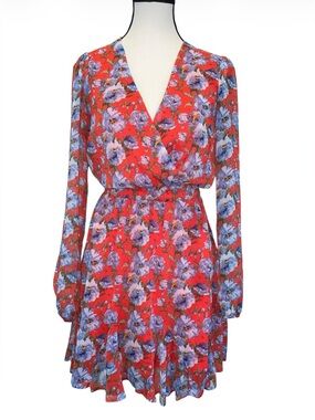 Trixxi Floral Orange V-Neck Long Sleeve Dress